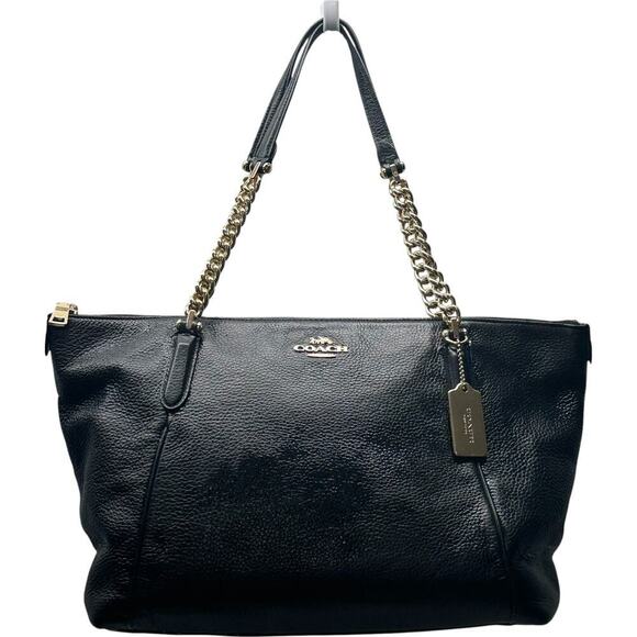 Coach Ava Leather Chain Tote Bag in Black with Gold Hardware - Picture 2 of 16